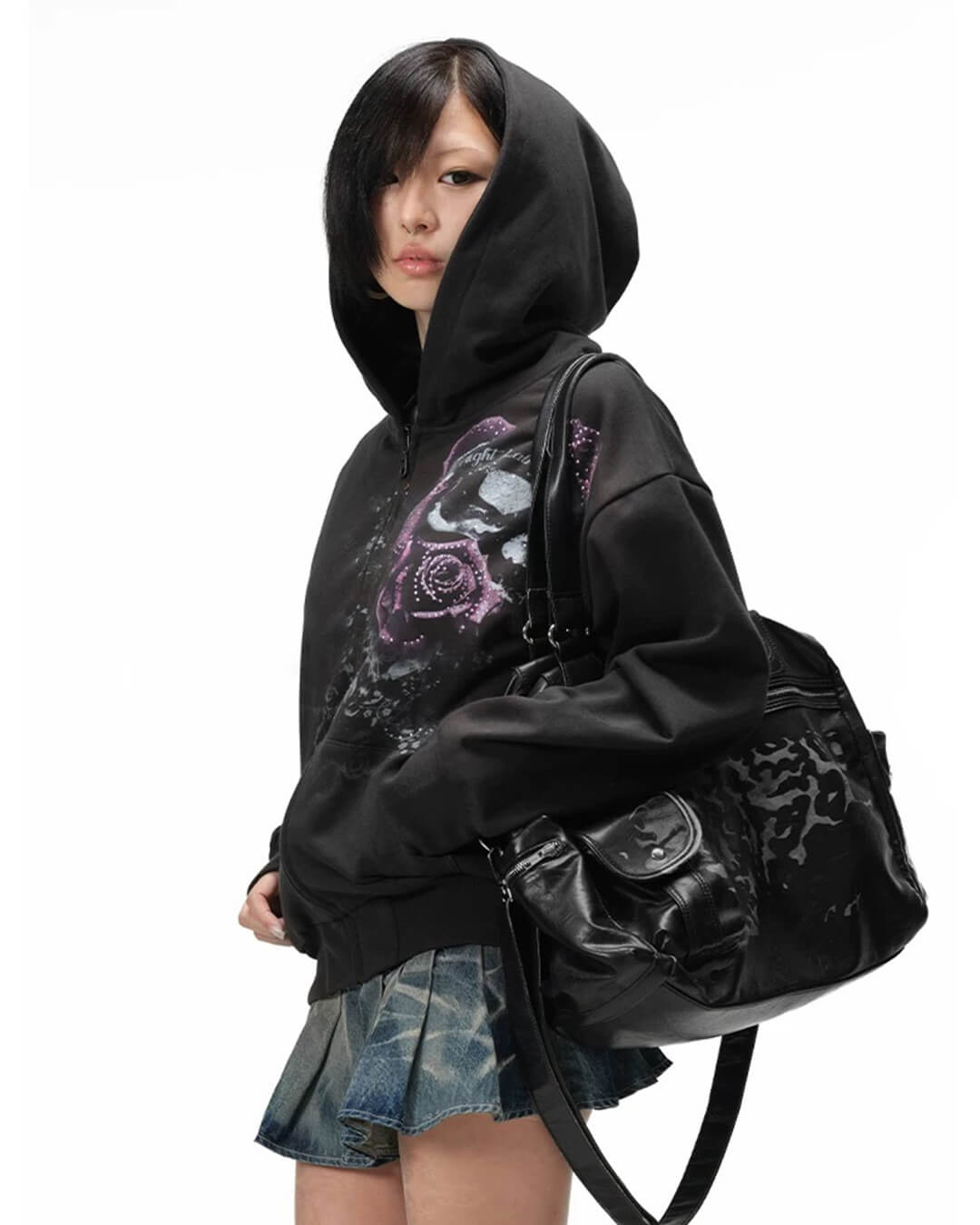Night Lab Rose Skull Rhinestone Zip Up Hoodie | Face 3 Face