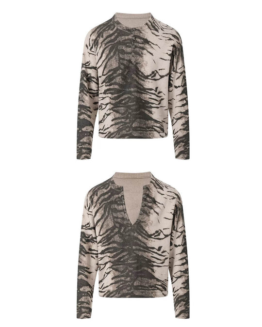 Night Lab Zebra and Leopard Print Henley Knit Sweater | Face 3 Face