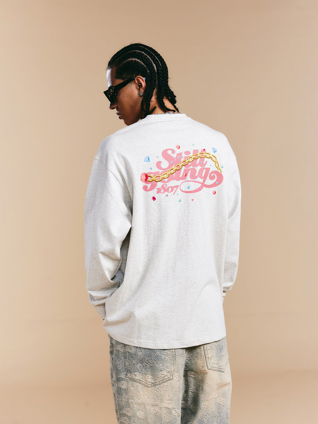 1807 Still Going Diamond Logo Print Long Sleeve Tee | Face 3 Face