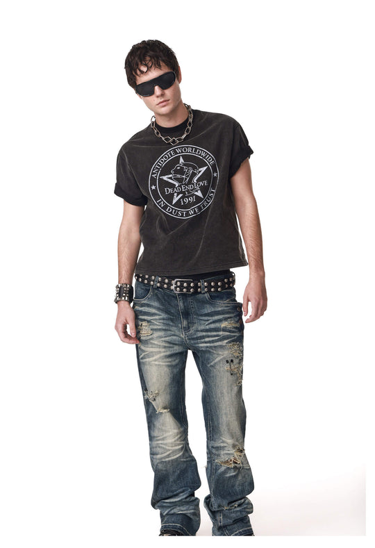 ANTIDOTE DEAD END LOVE Vintage Print Washed Short Sleeve Tee | Face 3 Face