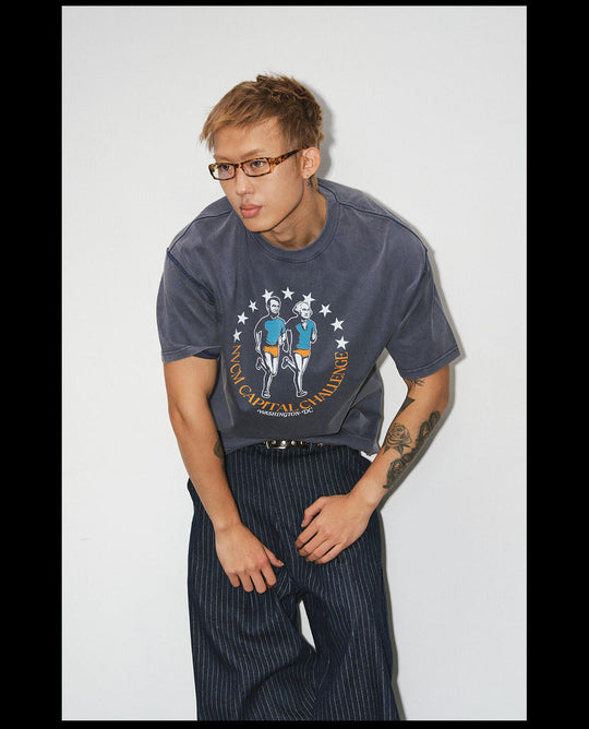 NOVACAM Running Graphic Print Washed Short Sleeve Tee | Face 3 Face