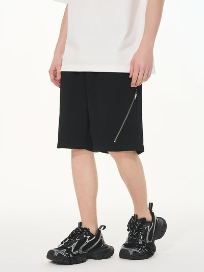 Harsh and Cruel Diagonal Zipper Casual Sweat Shorts | Face 3 Face