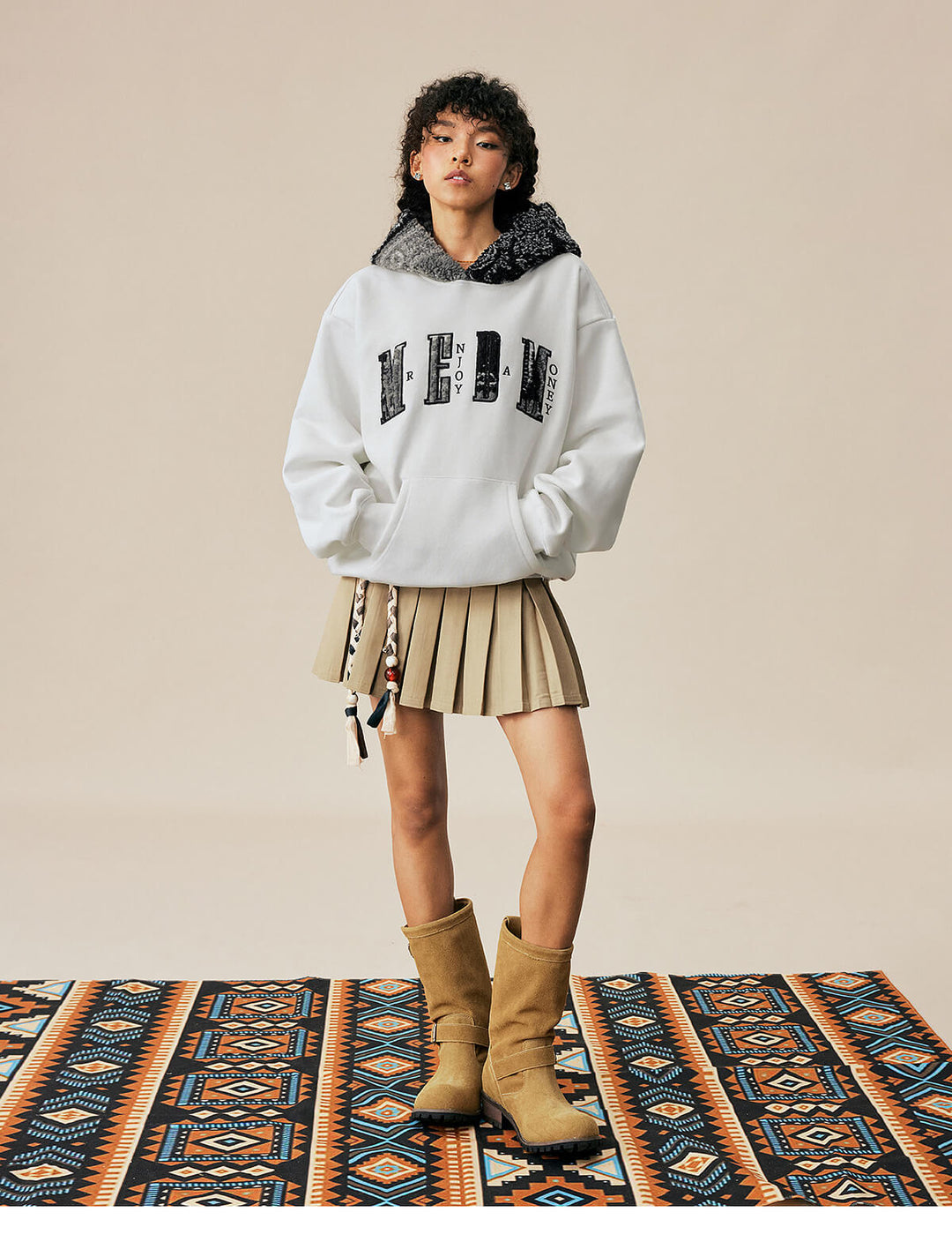 MEDM Patterned Sherpa Hood Patchwork Hoodie | Face 3 Face