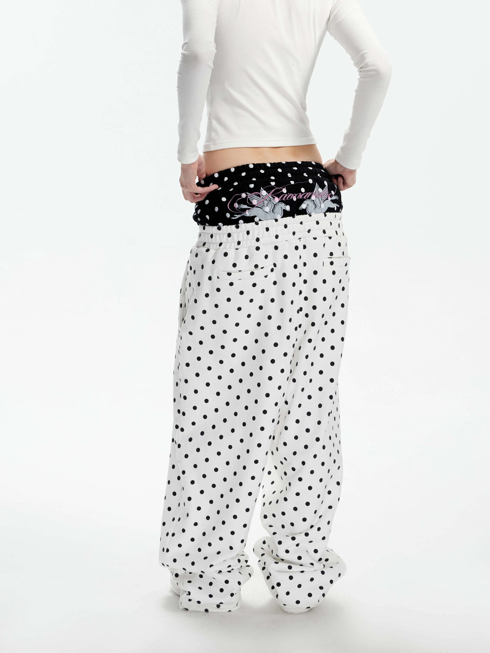 KARMANISTIC Color Block All Over Dot Print Double Waist Baggy Sweatpants | Face 3 Face
