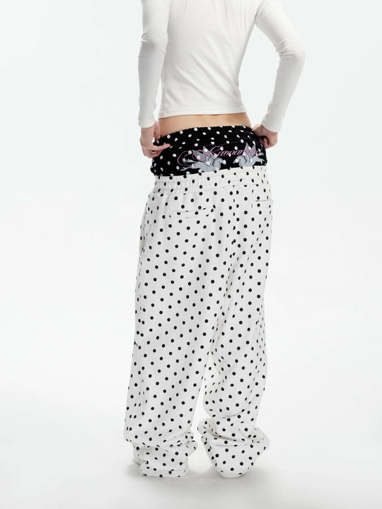 KARMANISTIC Color Block All Over Dot Print Double Waist Baggy Sweatpants | Face 3 Face