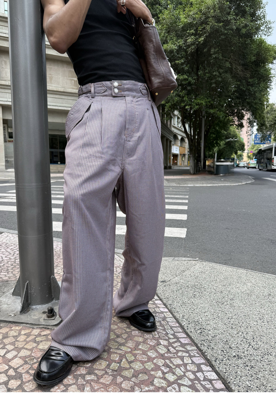 STEEPC Houndstooth Tucked Baggy Suit Pants | Face 3 Face