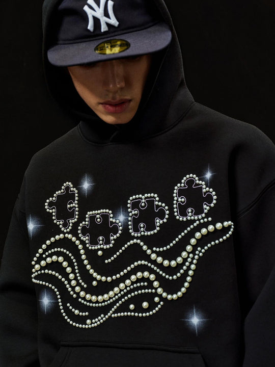 YADcrew x BIPOLAR Puzzle Pearl Embroidered Hoodie | Face 3 Face
