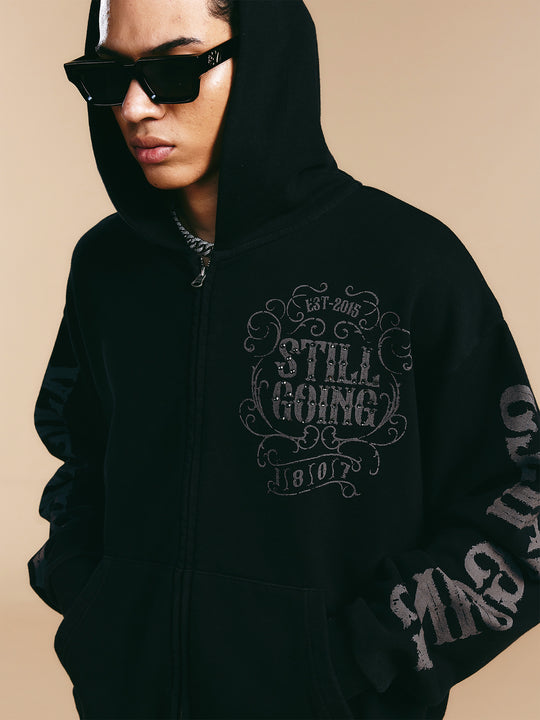 1807 Swarovski Crystal Diamond Washed Zip Up Hoodie | Face 3 Face