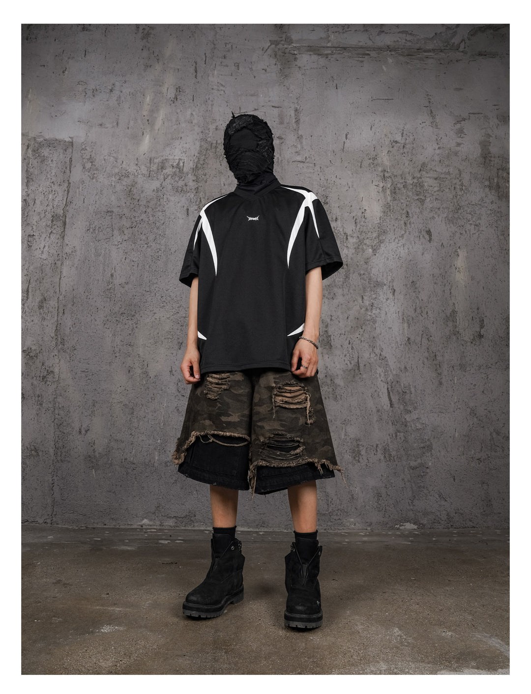 UNDERWATER Black and White Deconstructed Patchwork Embroidered Jersey Tee | Face 3 Face