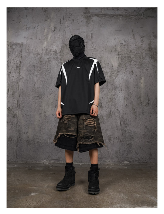 UNDERWATER Black and White Deconstructed Patchwork Embroidered Jersey Tee | Face 3 Face