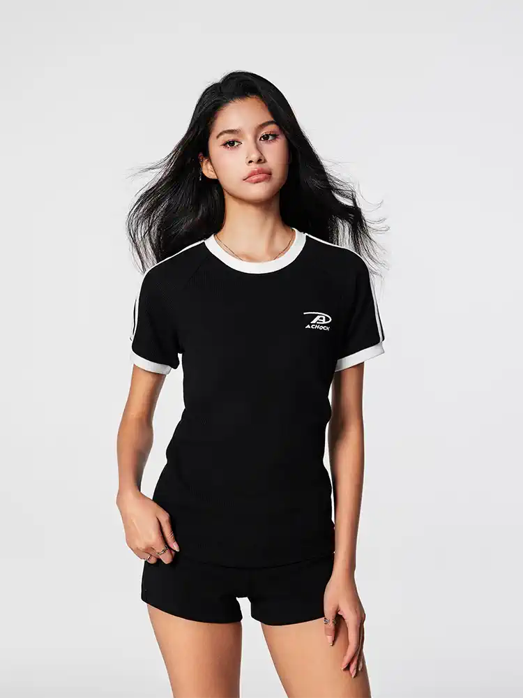 Achock Striped Girls Slim Short Waffle Knit Tee | Face 3 Face