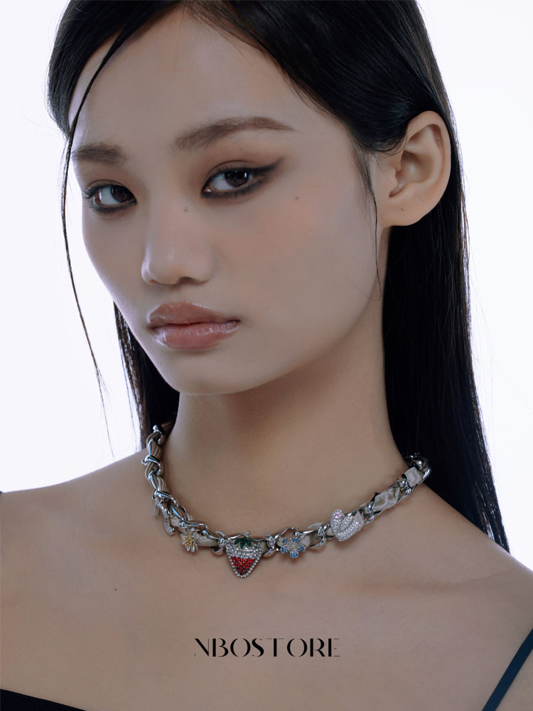 Nbostore Strawberry Full Of Diamonds Necklace