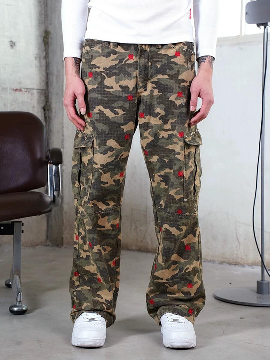 TGFCLUB Kill Fully Embroidered Studded Camouflage Cargo Pants | Face 3 Face