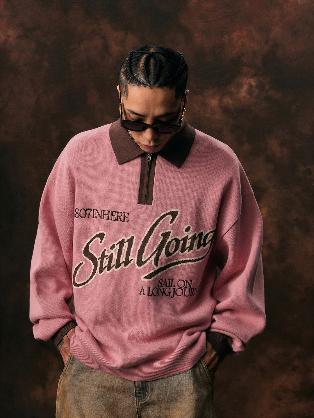 1807 Angel STILL GOING  Half Zip Polo Knit Sweater | Face 3 Face