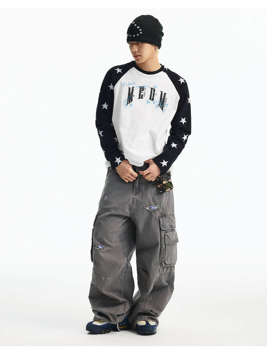 MEDM Star Print Raglan Long Sleeve Tee | Face 3 Face
