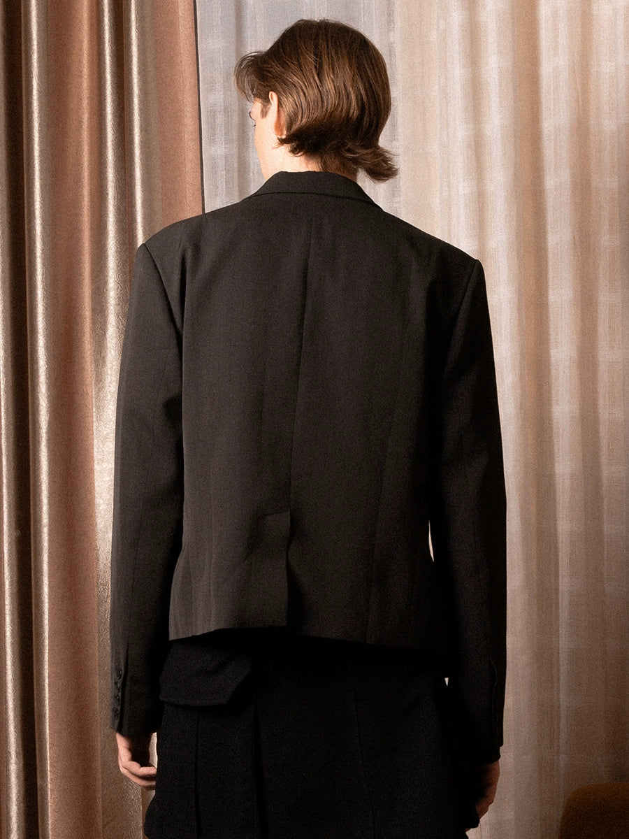 SOD Co. Deconstructed Pinstripe Double Breasted Short Suit Jacket | Face 3 Face