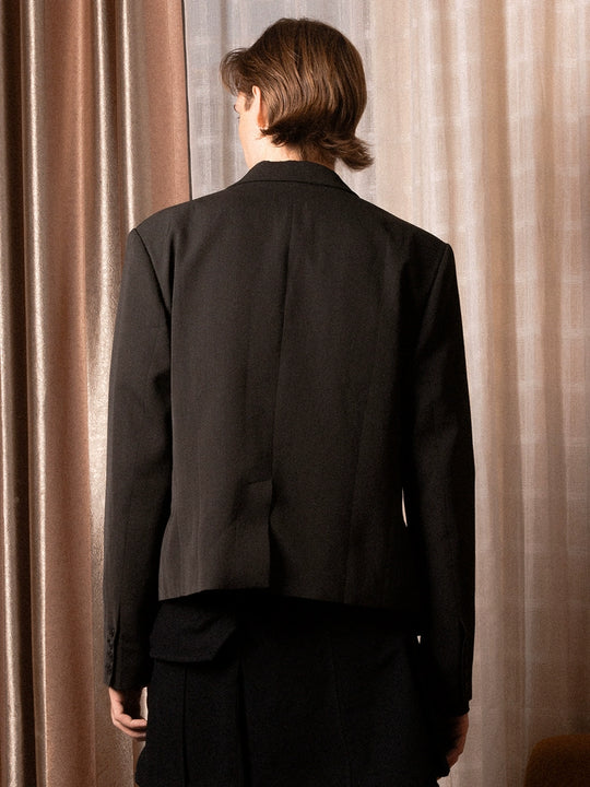 SOD Co. Deconstructed Pinstripe Double Breasted Short Suit Jacket | Face 3 Face