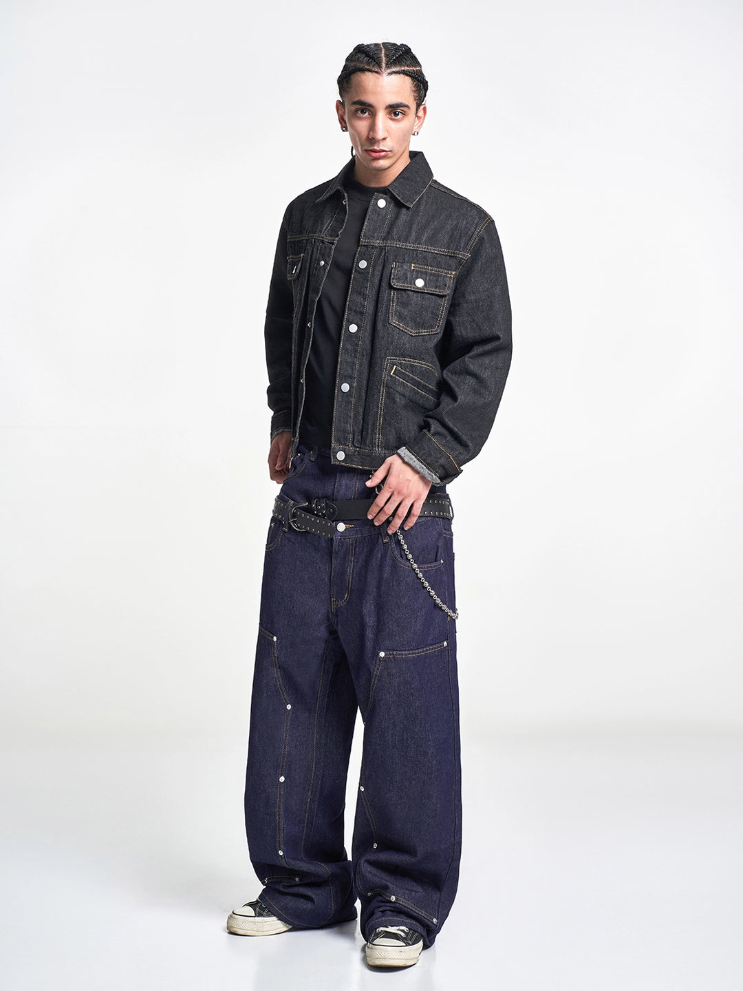 F3F Select Double Layer Waist Double Knee Studded Jeans | Face 3 Face