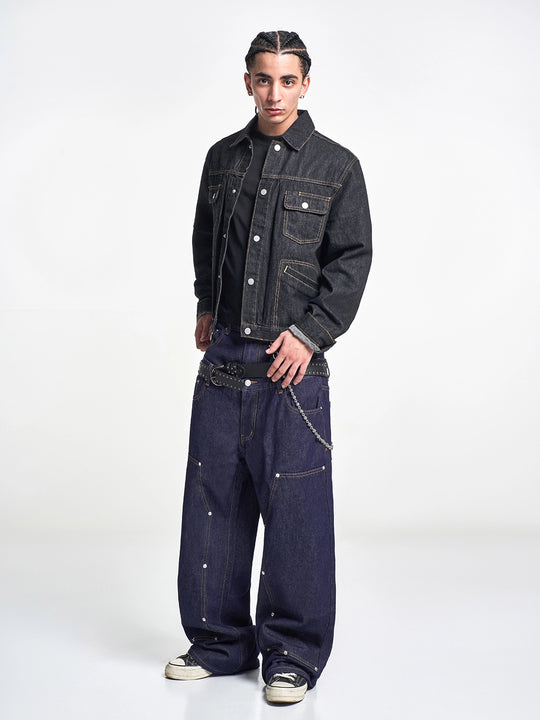 F3F Select Double Layer Waist Double Knee Studded Jeans | Face 3 Face