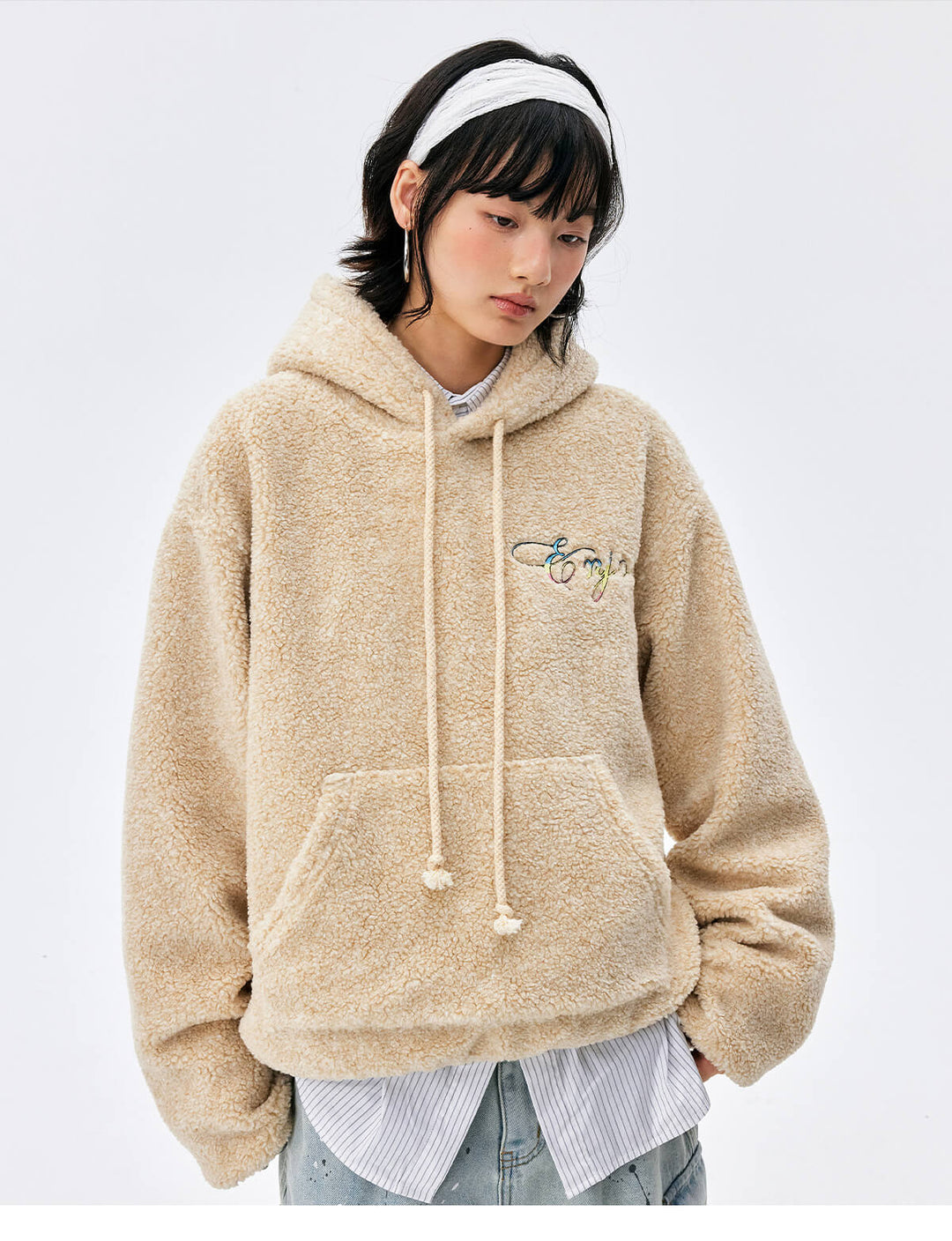 MEDM Gradient Embroidery Sherpa Fleece Hoodie | Face 3 Face