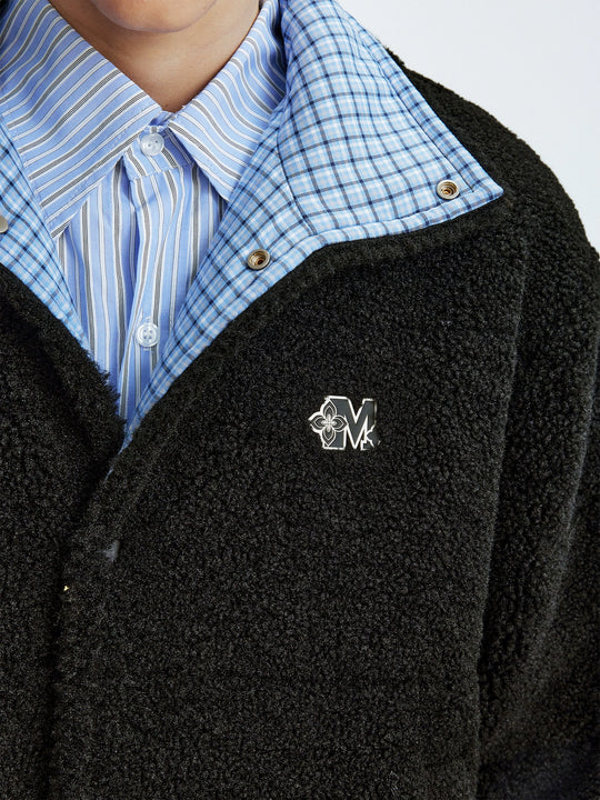 MEDM Plaid Trim Sherpa Short Jacket | Face 3 Face