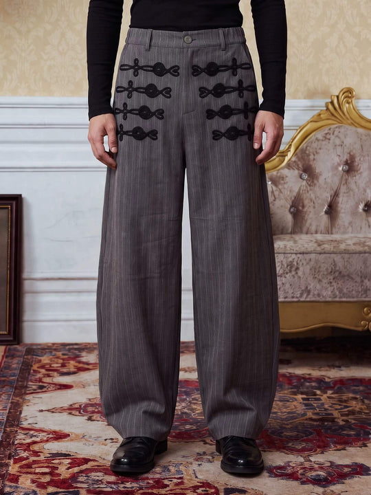 YADcrew Napoleon Braid Embroidered Pinstripe Herringbone Pants | Face 3 Face