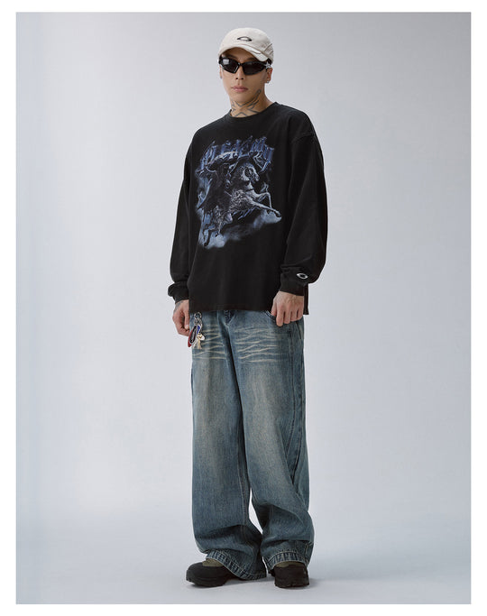 F2CE Washed Dark Print Long Sleeve Tee | Face 3 Face