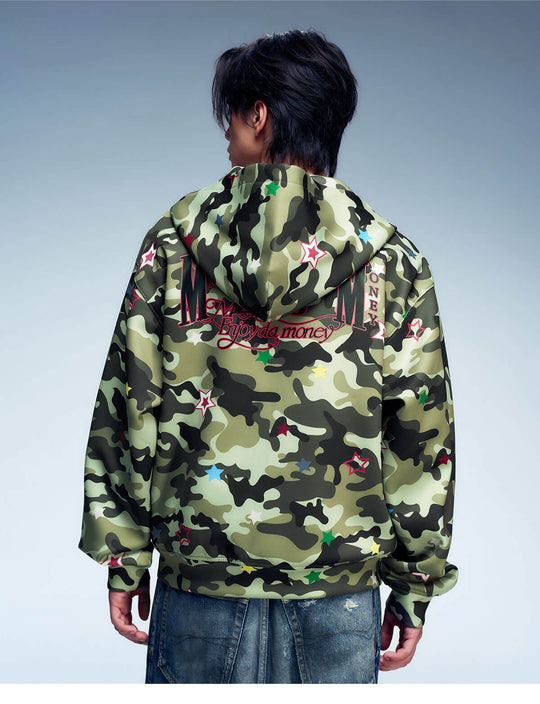 MEDM All Over Colorful Star Camouflage Zip Up Hoodie | Face 3 Face