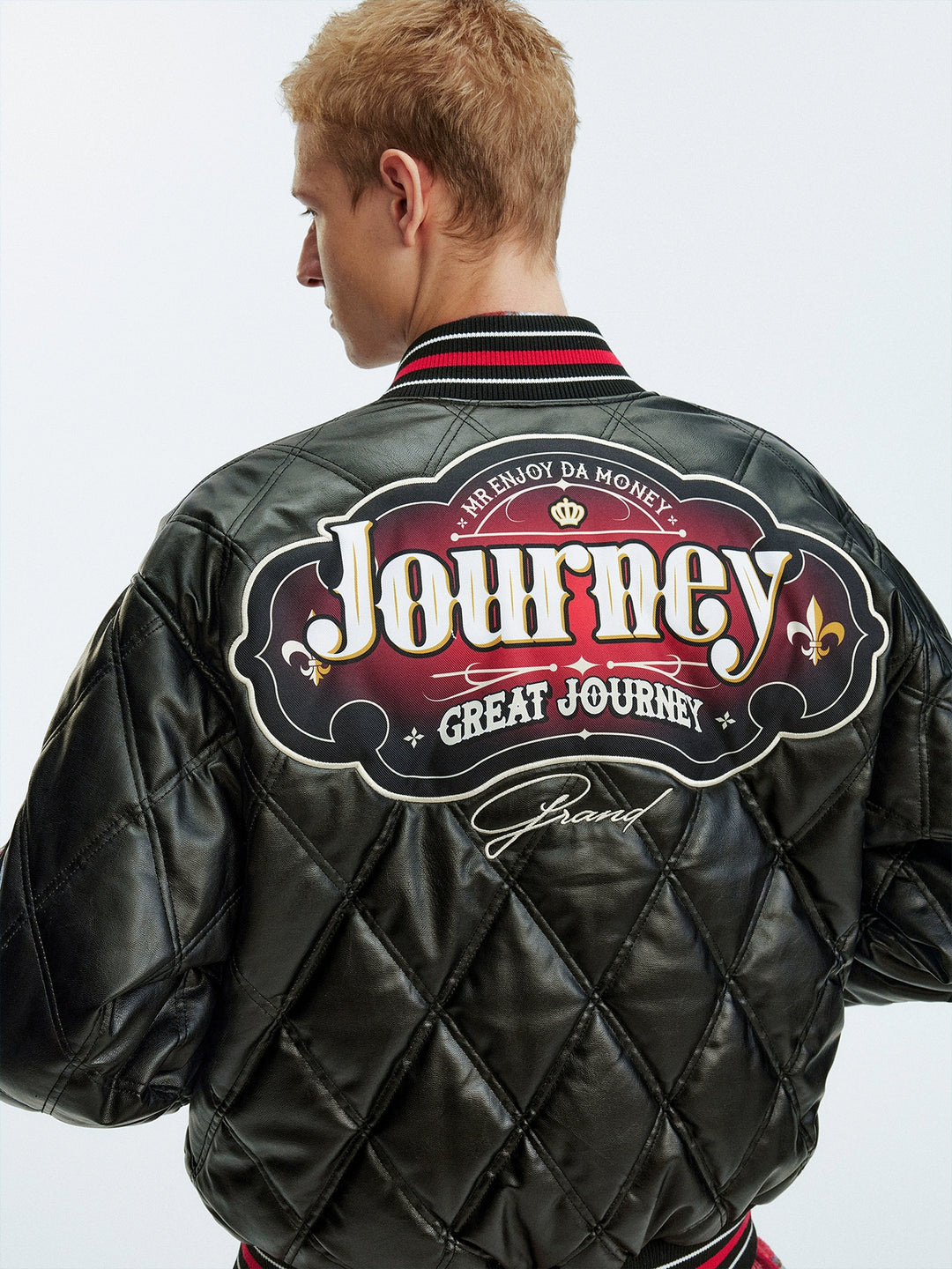 MEDM Diamond Quilted PU Leather Varsity Jacket | Face 3 Face