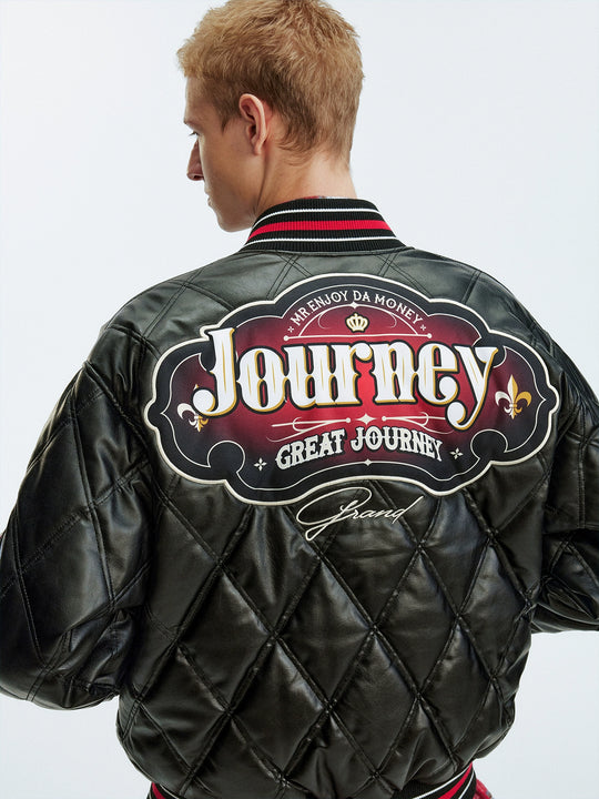 MEDM Diamond Quilted PU Leather Varsity Jacket | Face 3 Face