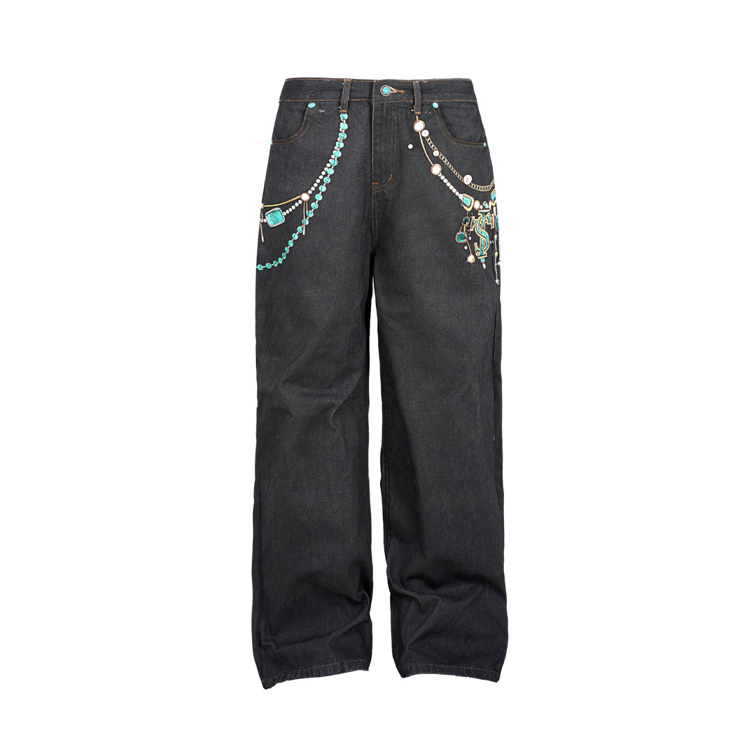 Small Town Kid Turquoise Pearl Chain 3D Printed Jeans | Face 3 Face