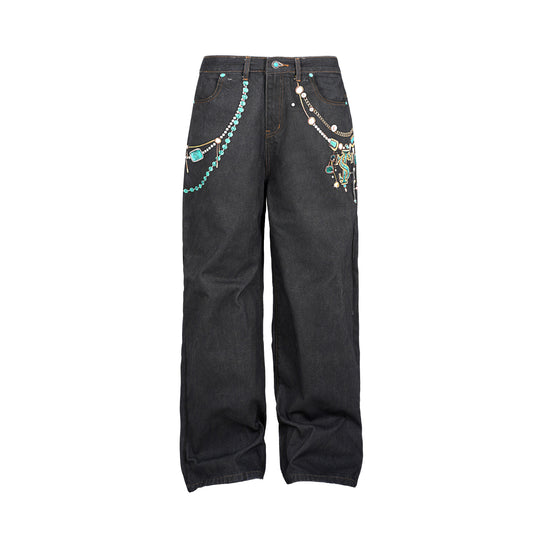 Small Town Kid Turquoise Pearl Chain 3D Printed Jeans | Face 3 Face