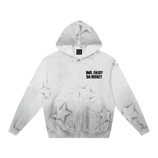 MEDM Washed Star All Over Print Zip Up Hoodie | Face 3 Face