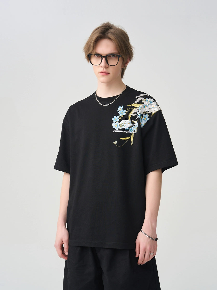 Harsh and Cruel Floral Embroidery Logo Tee
