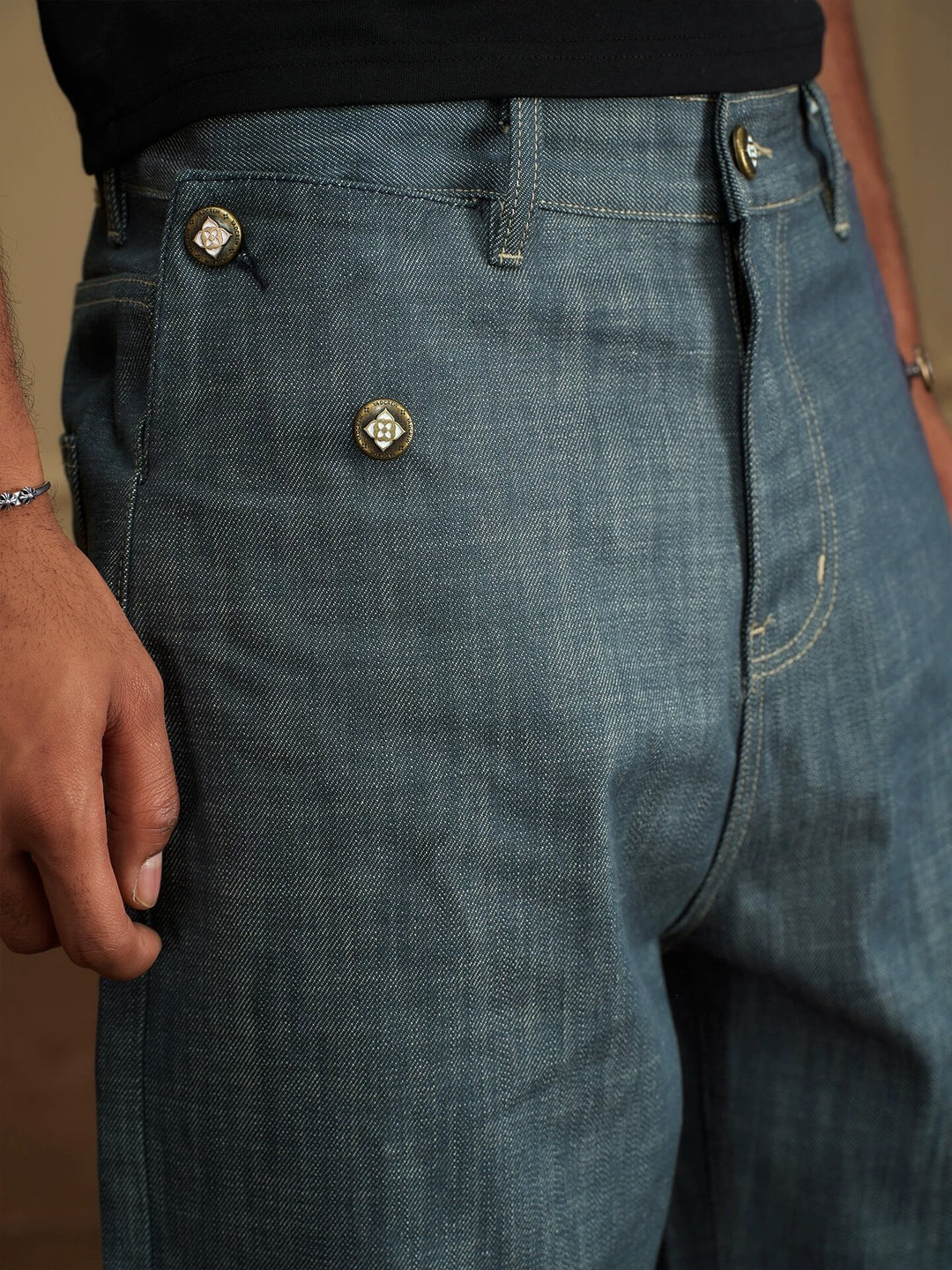 YADcrew Fold Over Leather Patch Pocket Jeans | Face 3 Face