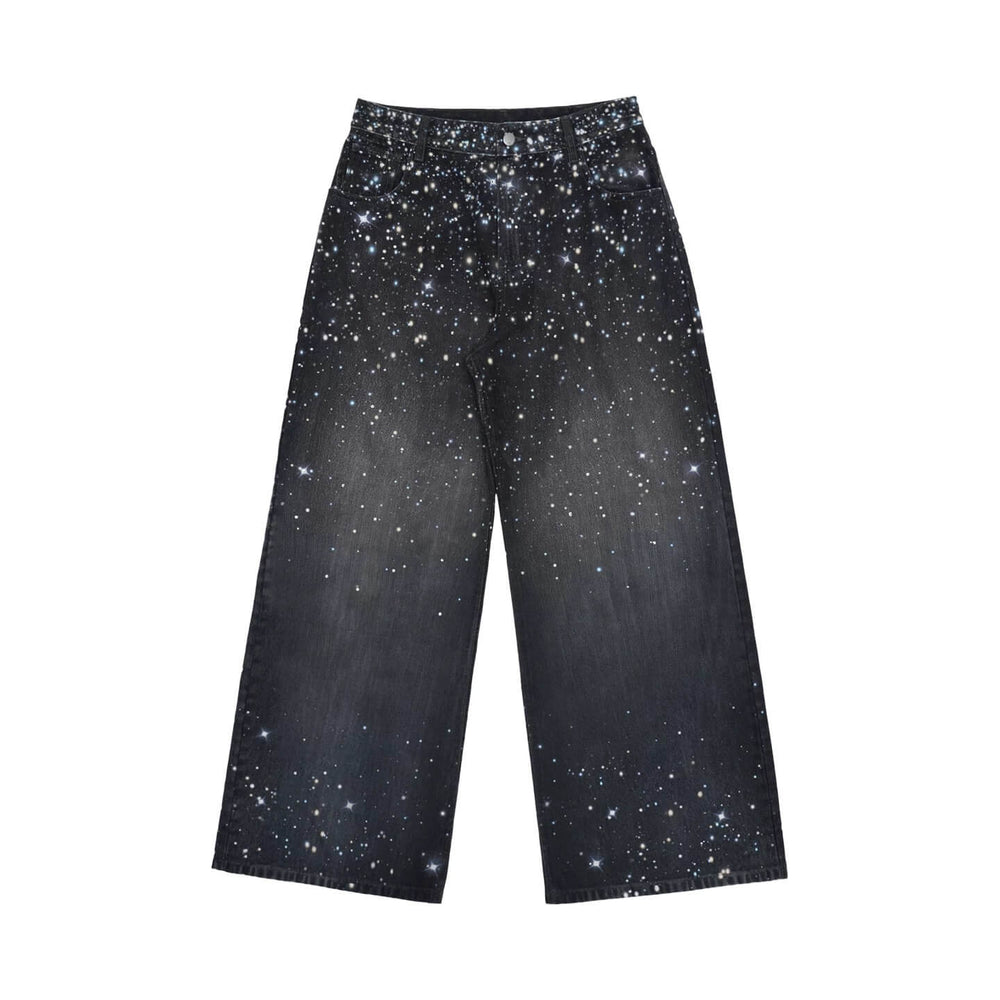 1807 Starry Universe Print Rhinestone Accent Jeans | Face 3 Face