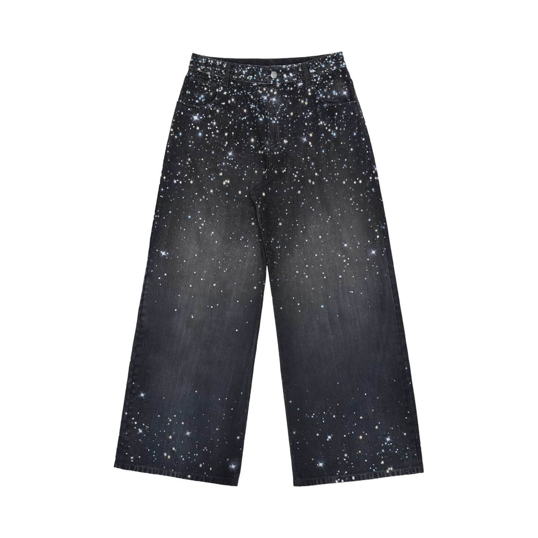 1807 Starry Universe Print Rhinestone Accent Jeans | Face 3 Face
