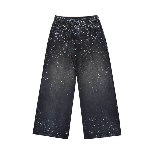 1807 Starry Universe Print Rhinestone Accent Jeans | Face 3 Face