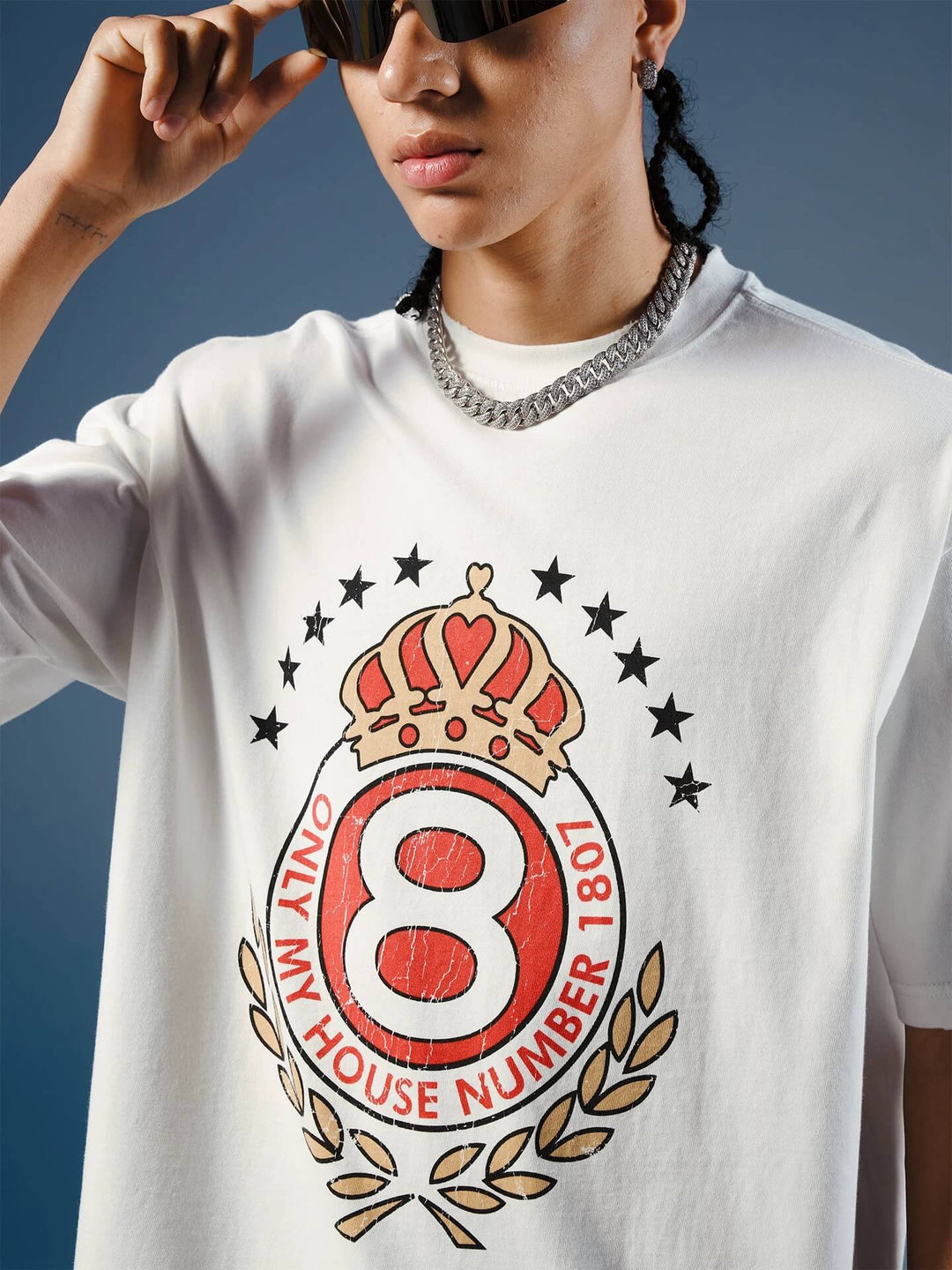 1807 Vintage Crown Print Distressed Short Sleeve Tee | Face 3 Face