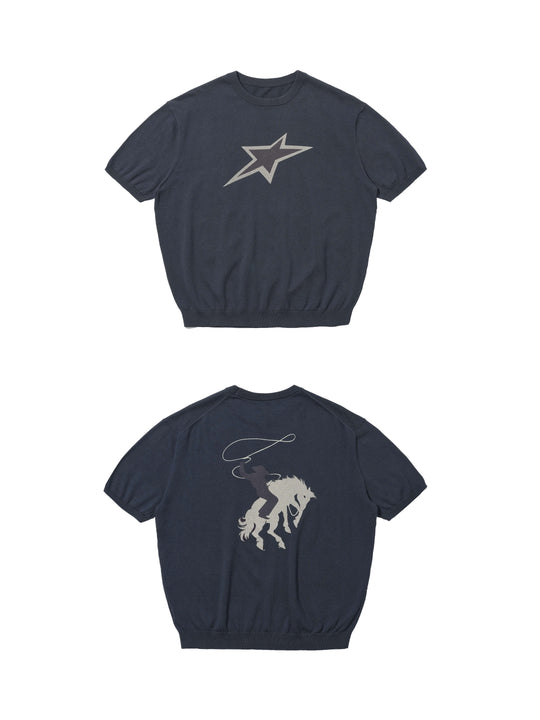 LIBERAFIT Star Cowboy Print Cotton Knit Ribbed Trim Short Sleeve Tee | Face 3 Face