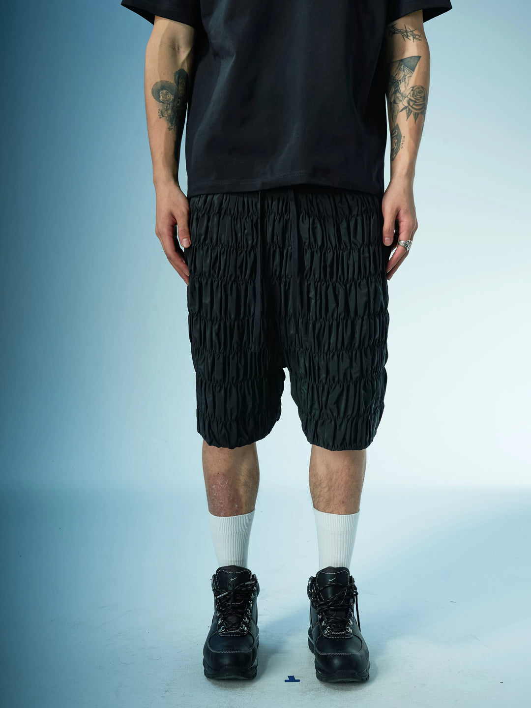 EVILKNIGHT(EK) Layered Pleated Structured Shorts | Face 3 Face