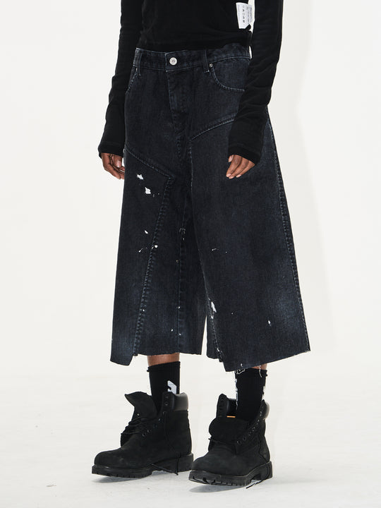 BLIND NO PLAN Washed Inked Flocked Denim Baggy Shorts | Face 3 Face