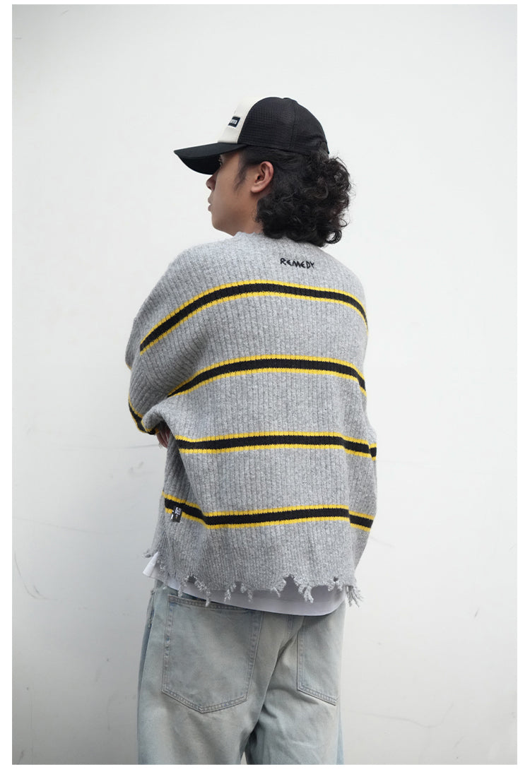 Remedy Striped Distressed Knit Sweater | Face 3 Face