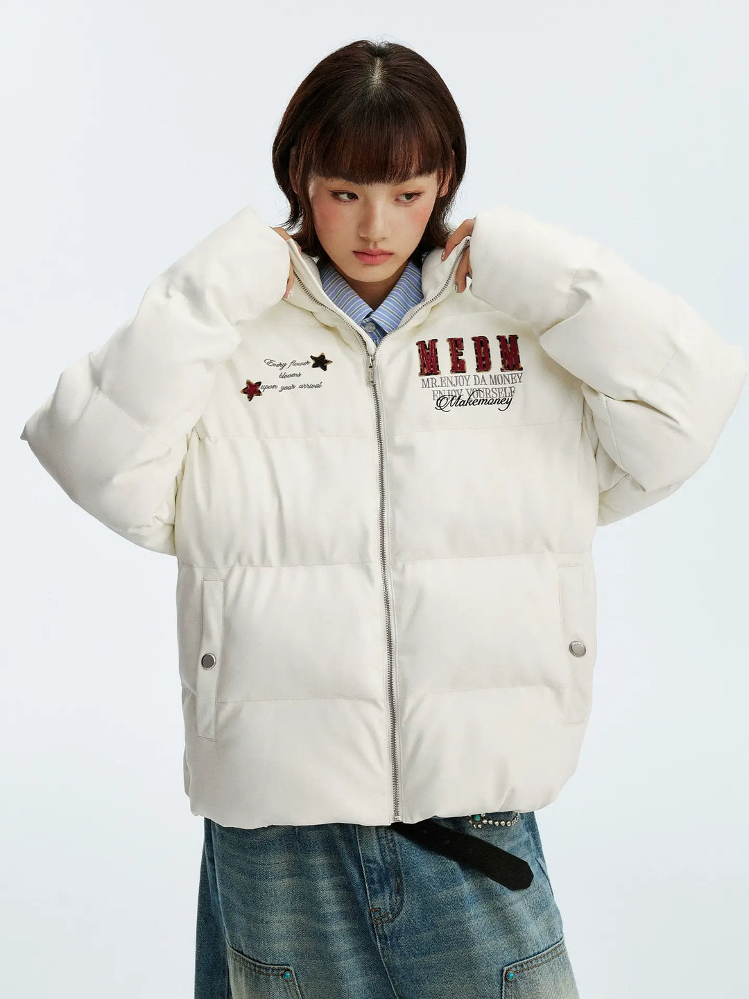 MEDM Leopard Patch PU Leather Puffer Jacket | Face 3 Face