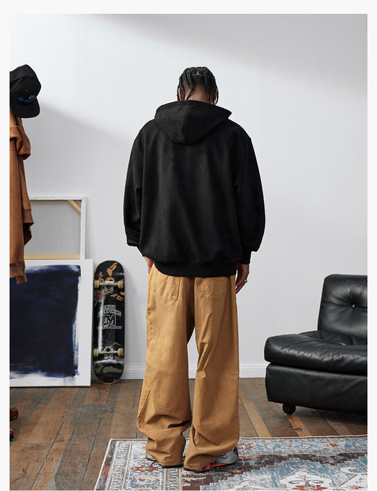 MEDM Suede Logo Patch Zip-Up Hoodie | Face 3 Face