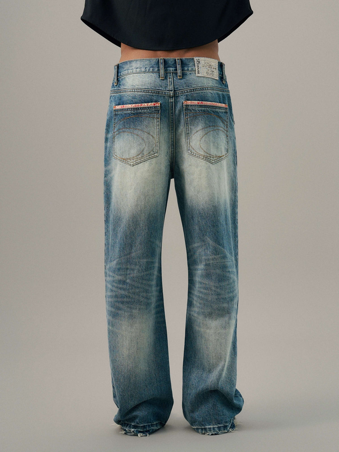S45 Ethnic Trim Back Pocket Washed Jeans | Face 3 Face