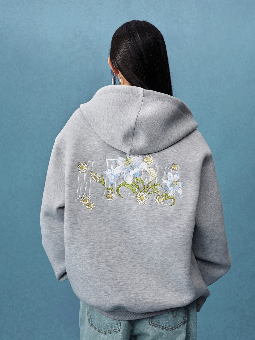 MEDM Floral Embroidery Air Layer Zip-Up Hoodie | Face 3 Face