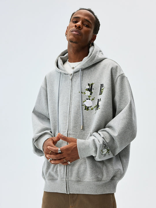 MEDM Flower Logo Embroidered Zip-Up Hoodie | Face 3 Face