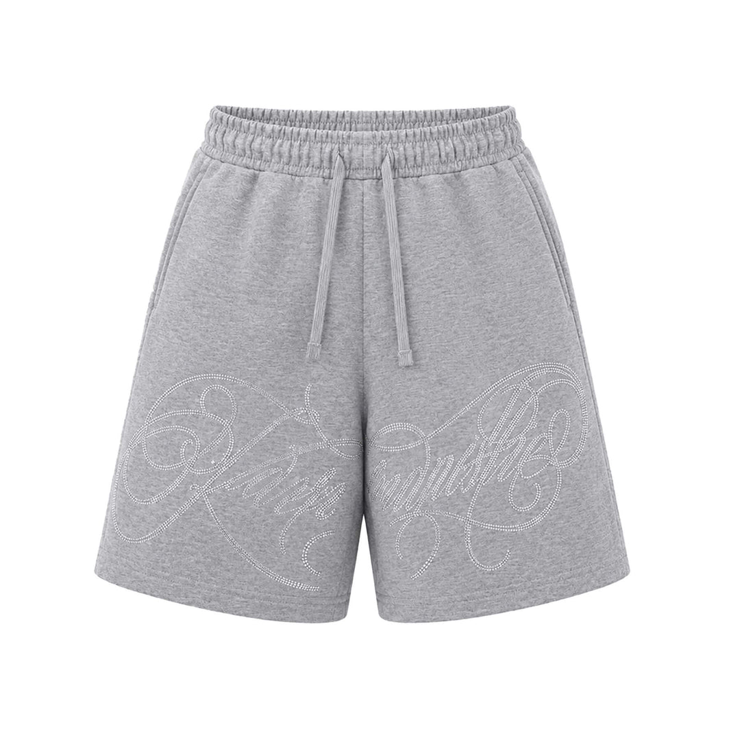 KARMANISTIC Rhinestone Letter Sweat Shorts | Face 3 Face