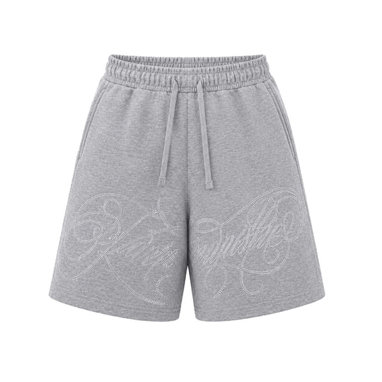 KARMANISTIC Rhinestone Letter Sweat Shorts | Face 3 Face